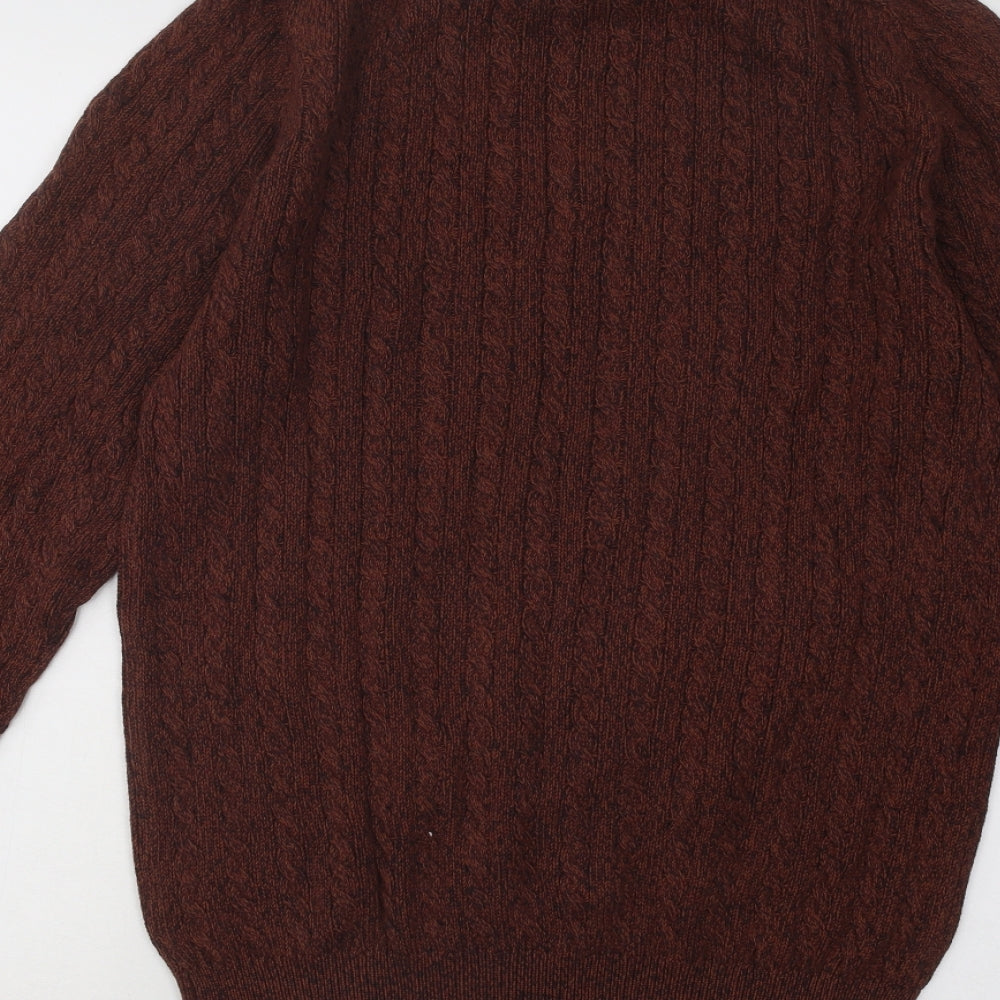 NEXT Mens Brown Round Neck Geometric Cotton Pullover Jumper Size M