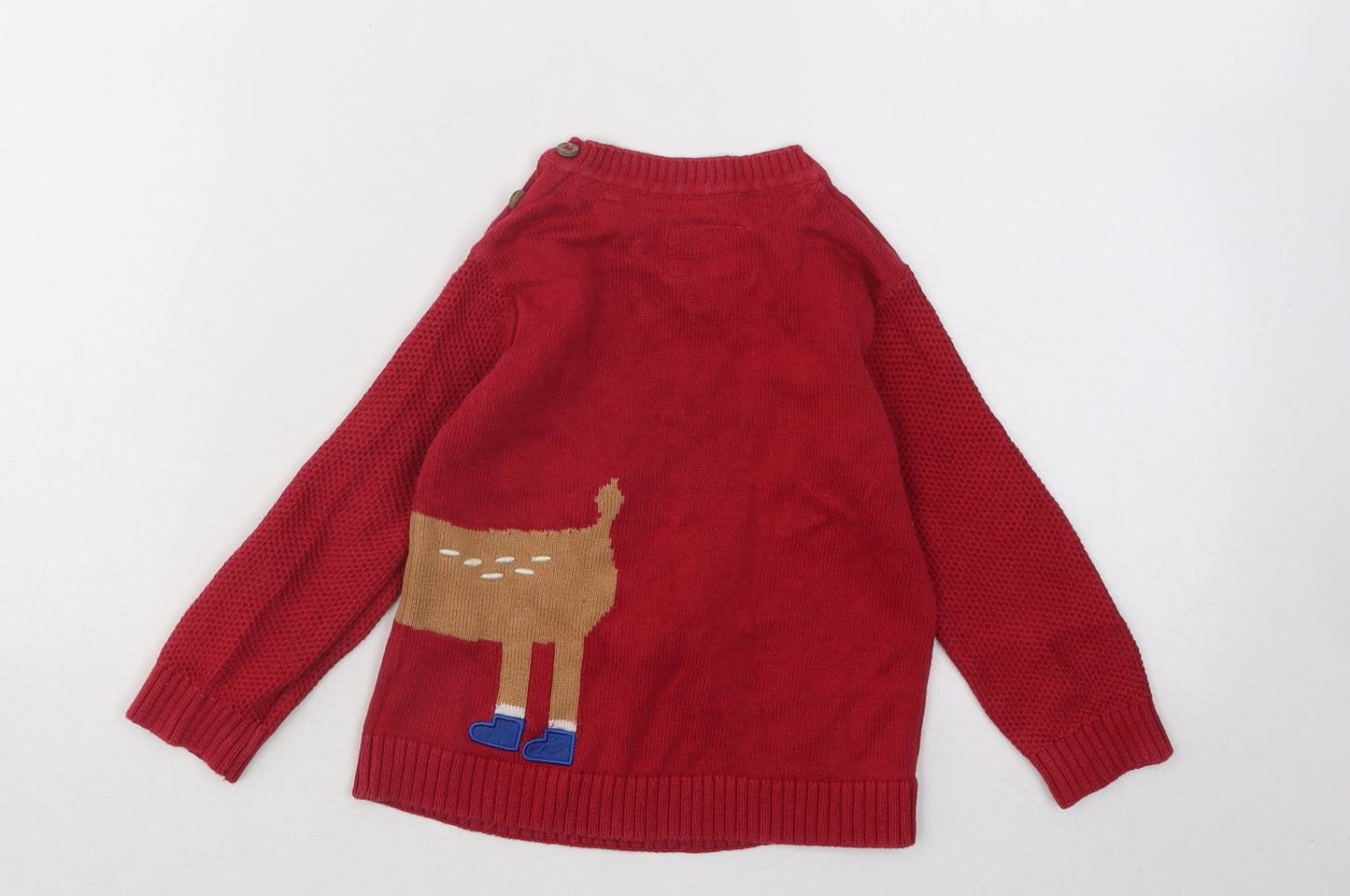 Mothercare Boys Red Cotton Pullover Jumper Size 18-24 Months Button - Christmas Reindeer