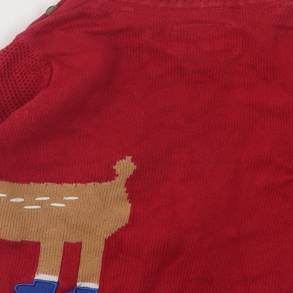 Mothercare Boys Red Cotton Pullover Jumper Size 18-24 Months Button - Christmas Reindeer