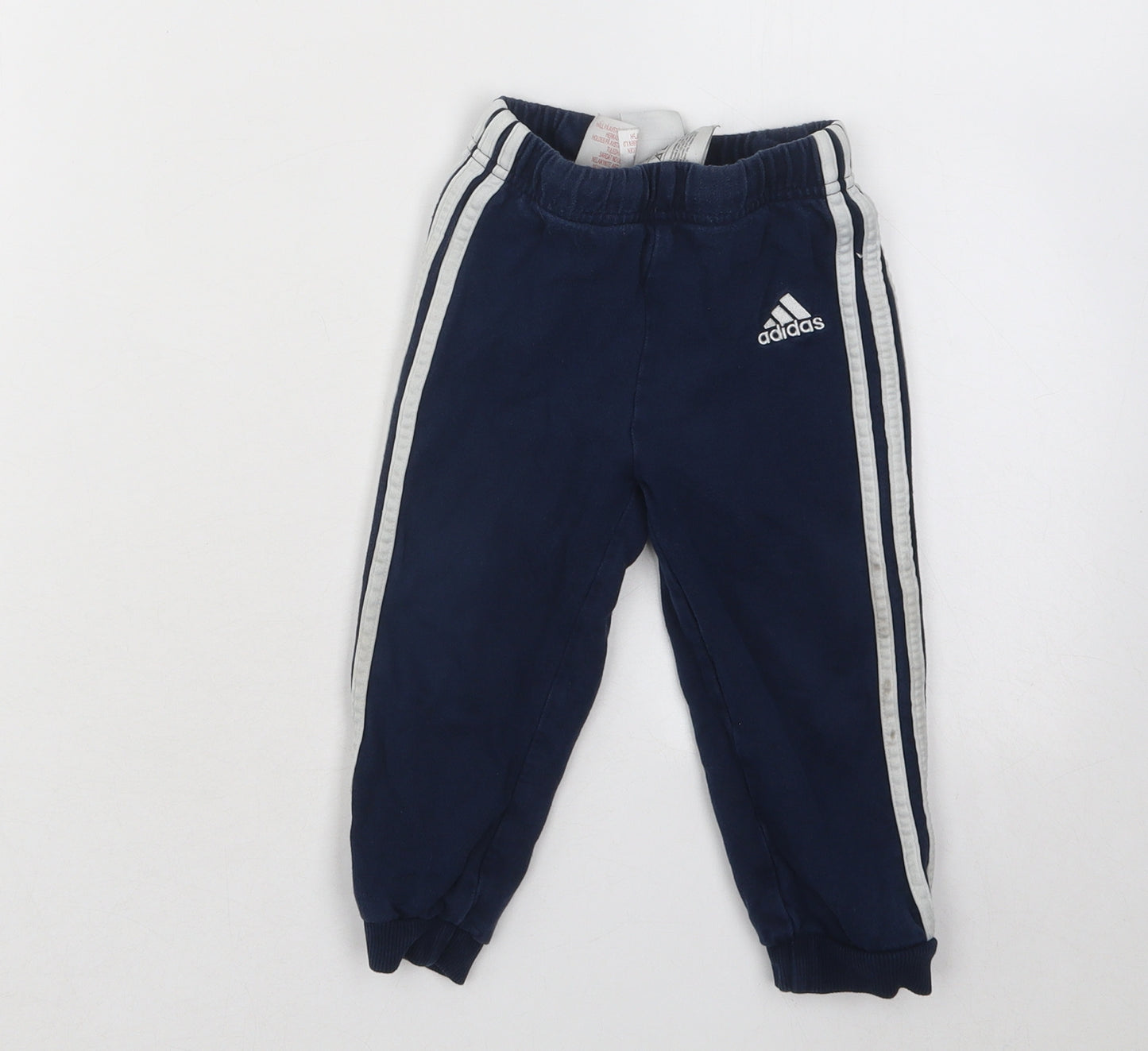 adidas Boys Blue Cotton Jogger Trousers Size 12-18 Months Drawstring