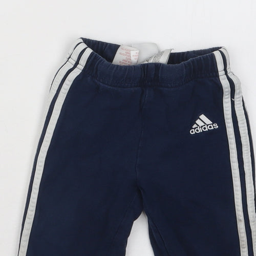 adidas Boys Blue Cotton Jogger Trousers Size 12-18 Months Drawstring
