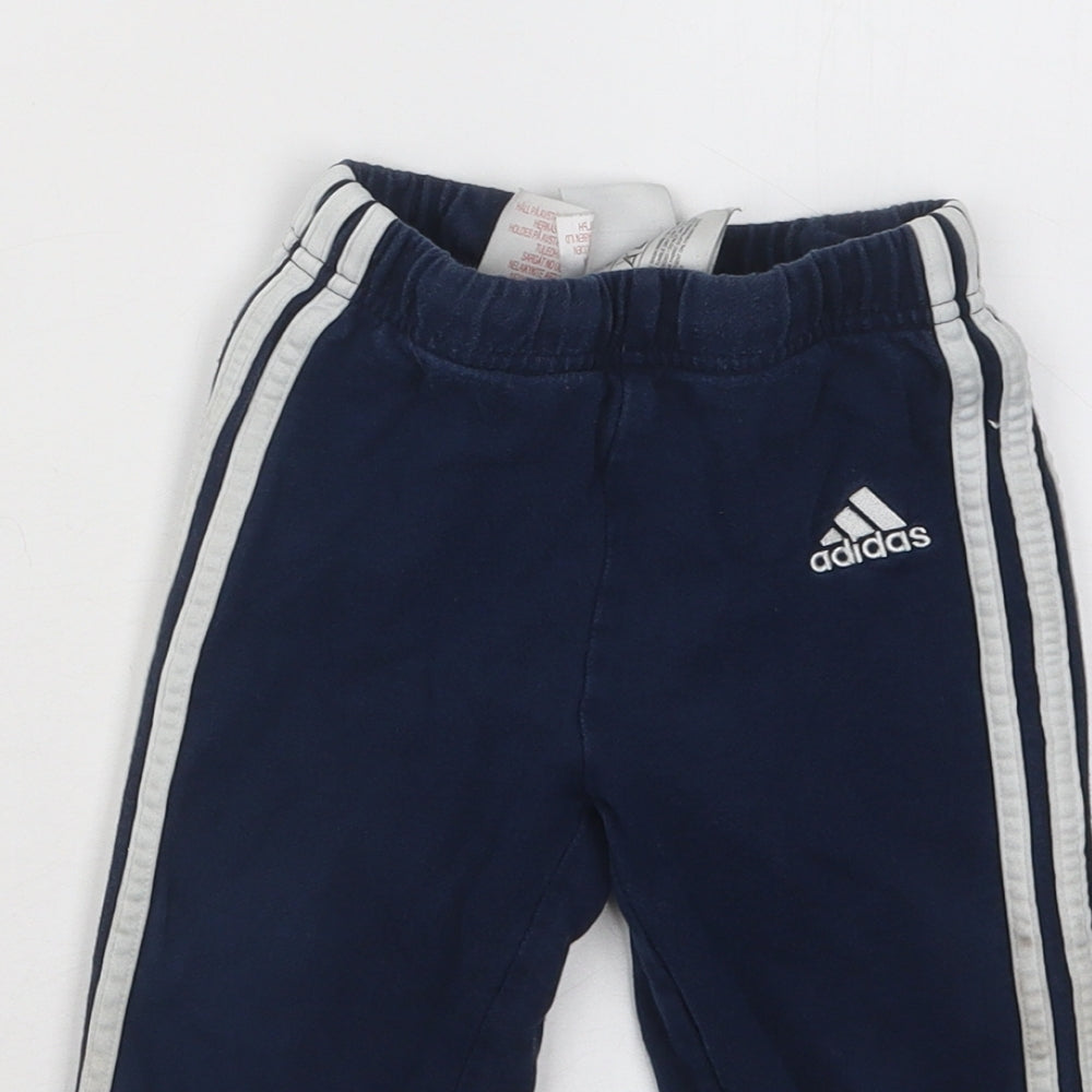 adidas Boys Blue Cotton Jogger Trousers Size 12-18 Months Drawstring