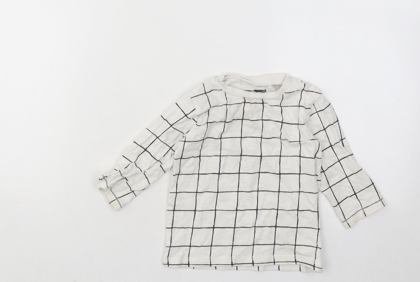 NEXT Boys White Check Cotton Basic T-Shirt Size 6-9 Months Round Neck Pullover