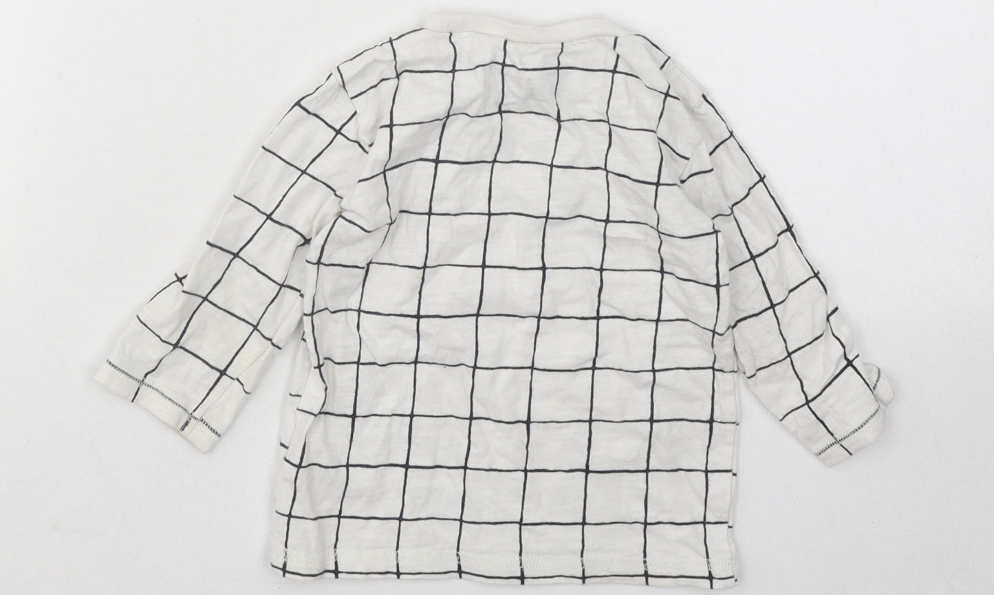 NEXT Boys White Check Cotton Basic T-Shirt Size 6-9 Months Round Neck Pullover