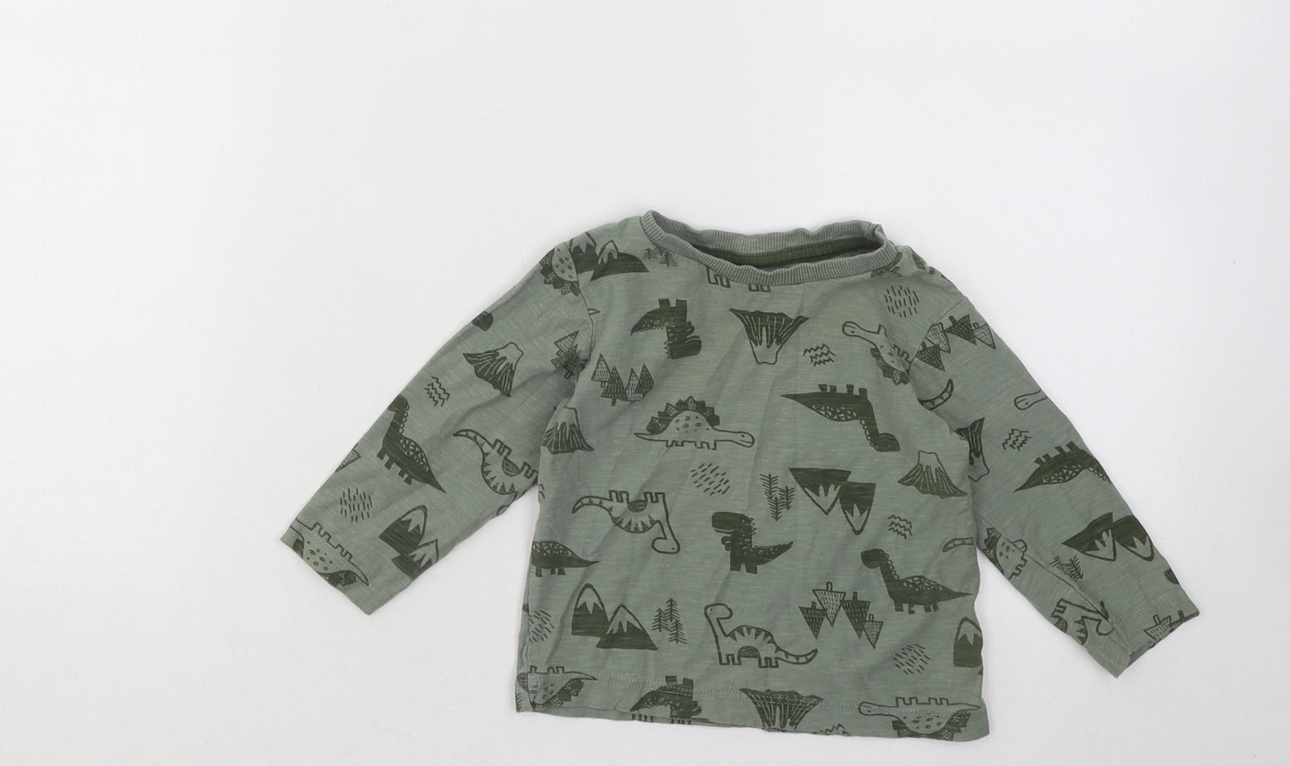 Matalan Boys Green Geometric Cotton Basic T-Shirt Size 9-12 Months Round Neck Pullover - Dinosaurs