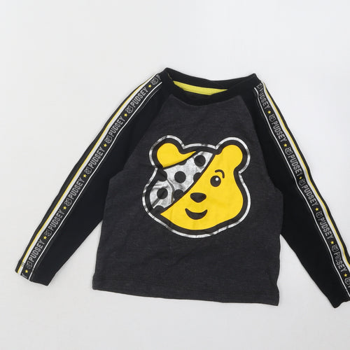 George Boys Grey Cotton Basic T-Shirt Size 12-18 Months Round Neck Pullover - Pudsey Bear Children in Need
