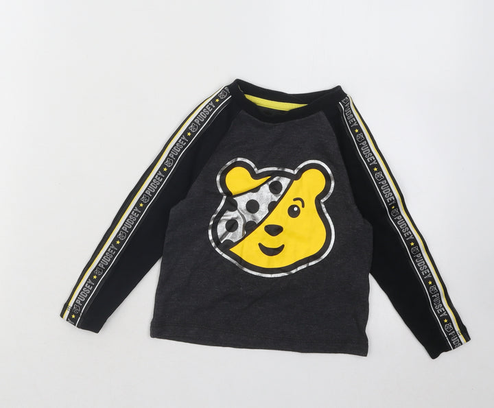 George Boys Grey Cotton Basic T-Shirt Size 12-18 Months Round Neck Pullover - Pudsey Bear Children in Need