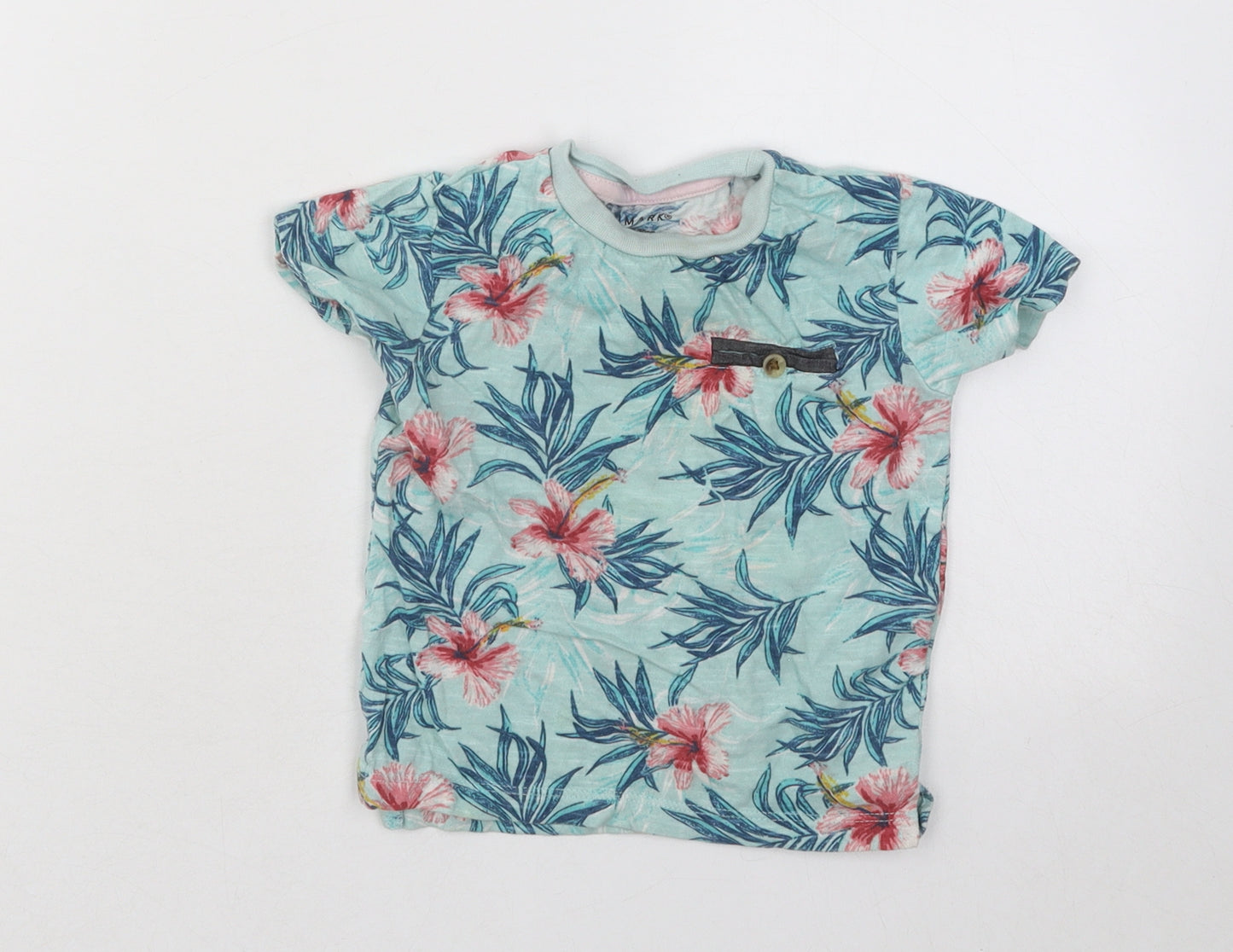 Primark Boys Multicoloured Floral Cotton Basic T-Shirt Size 9-12 Months Round Neck Pullover