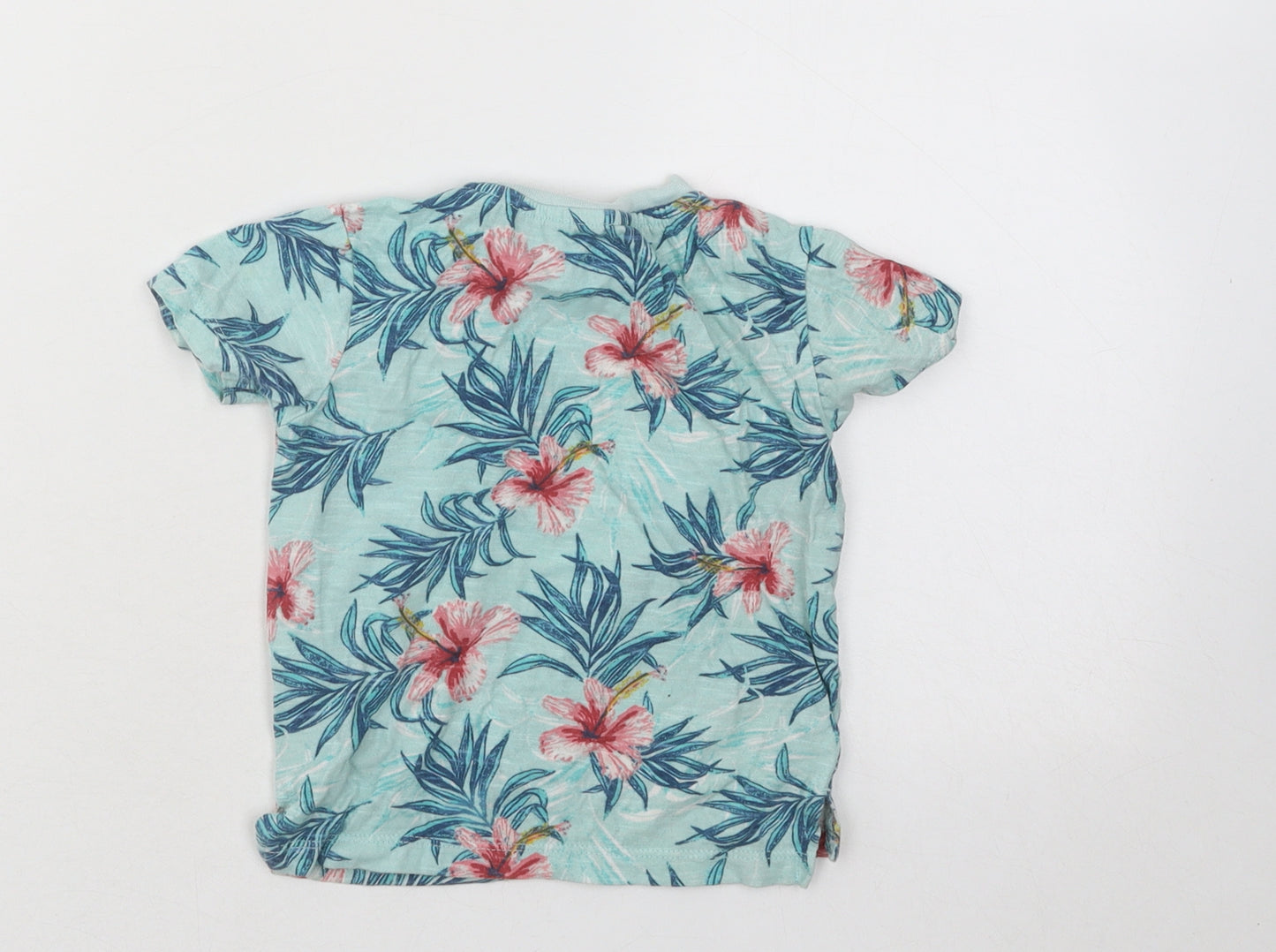 Primark Boys Multicoloured Floral Cotton Basic T-Shirt Size 9-12 Months Round Neck Pullover