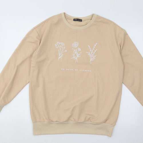 SheIn Womens Beige Cotton Pullover Sweatshirt Size M Pullover - No Rain No Flowers
