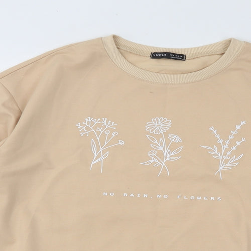 SheIn Womens Beige Cotton Pullover Sweatshirt Size M Pullover - No Rain No Flowers