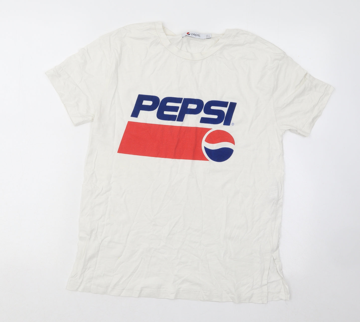 Zara Womens White Cotton Basic T-Shirt Size S Round Neck - Pepsi