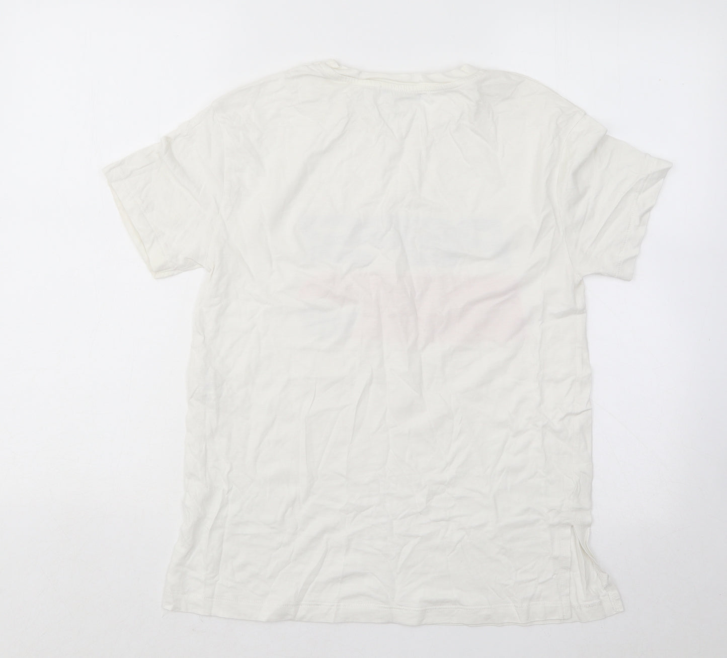 Zara Womens White Cotton Basic T-Shirt Size S Round Neck - Pepsi