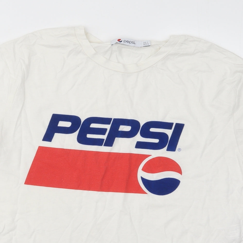 Zara Womens White Cotton Basic T-Shirt Size S Round Neck - Pepsi
