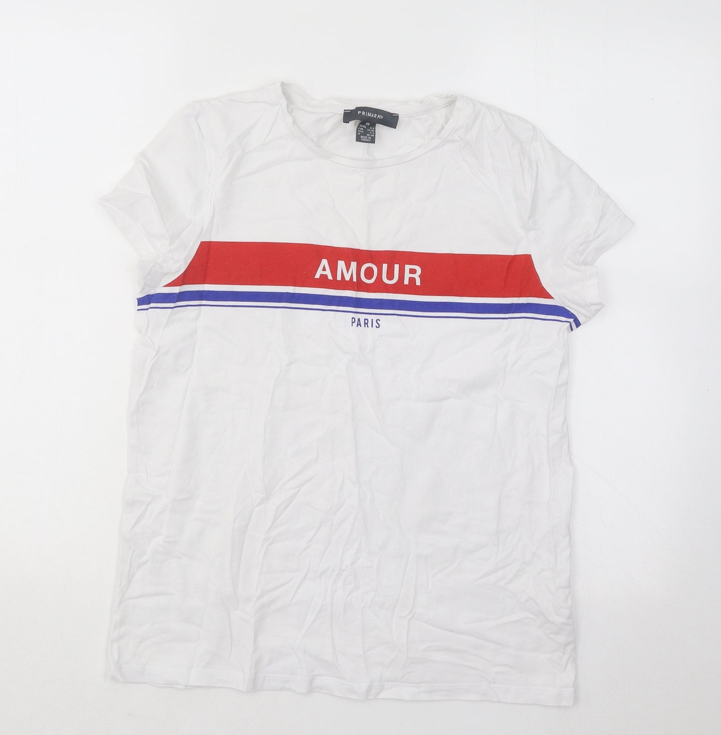 Primark Womens White Cotton Basic T-Shirt Size 6 Round Neck - Amour Paris