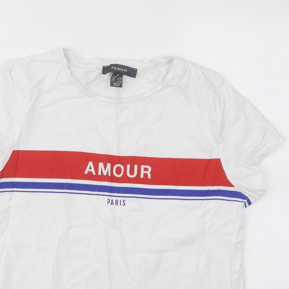 Primark Womens White Cotton Basic T-Shirt Size 6 Round Neck - Amour Paris