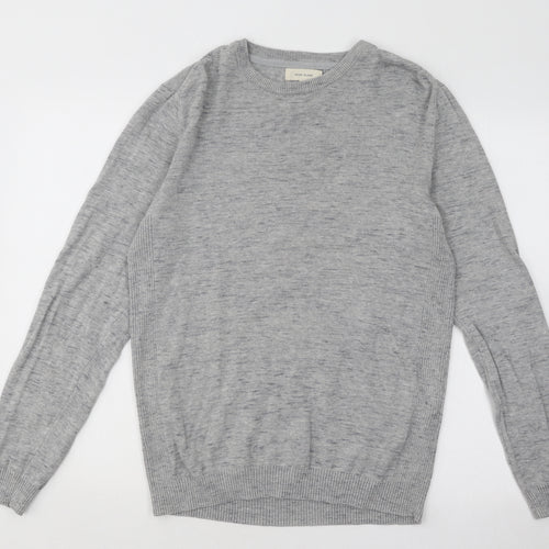 River Island Mens Grey Round Neck Cotton Pullover Jumper Size M
