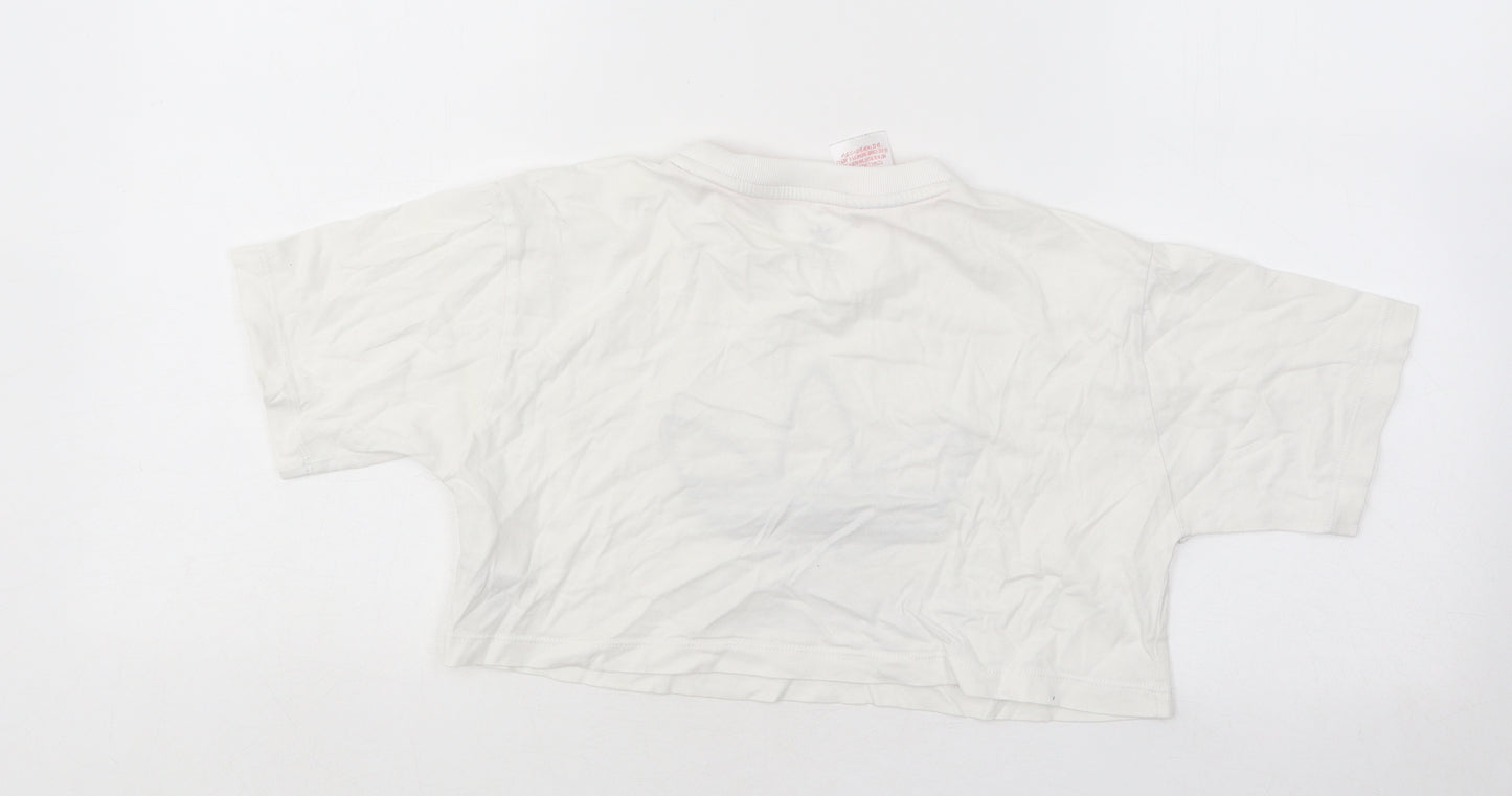 adidas Girls White Cotton Cropped T-Shirt Size 7-8 Years Round Neck Pullover