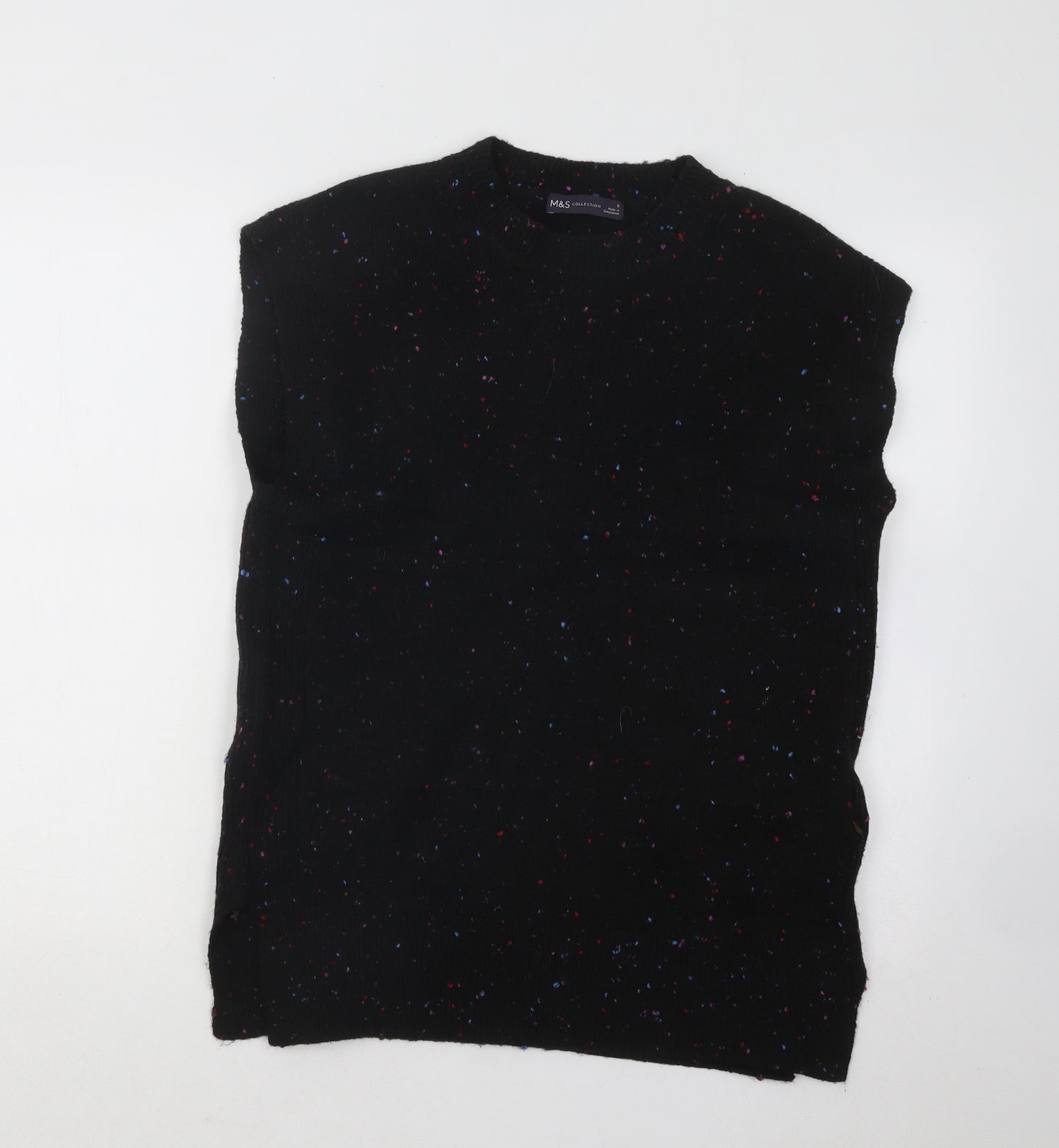 Marks and Spencer Womens Black Round Neck Geometric Acrylic Vest Jumper Size S