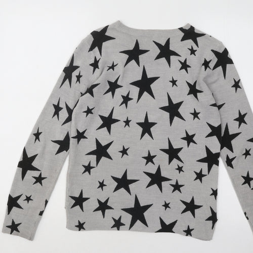 Marks and Spencer Womens Grey Round Neck Geometric Acrylic Pullover Jumper Size 8