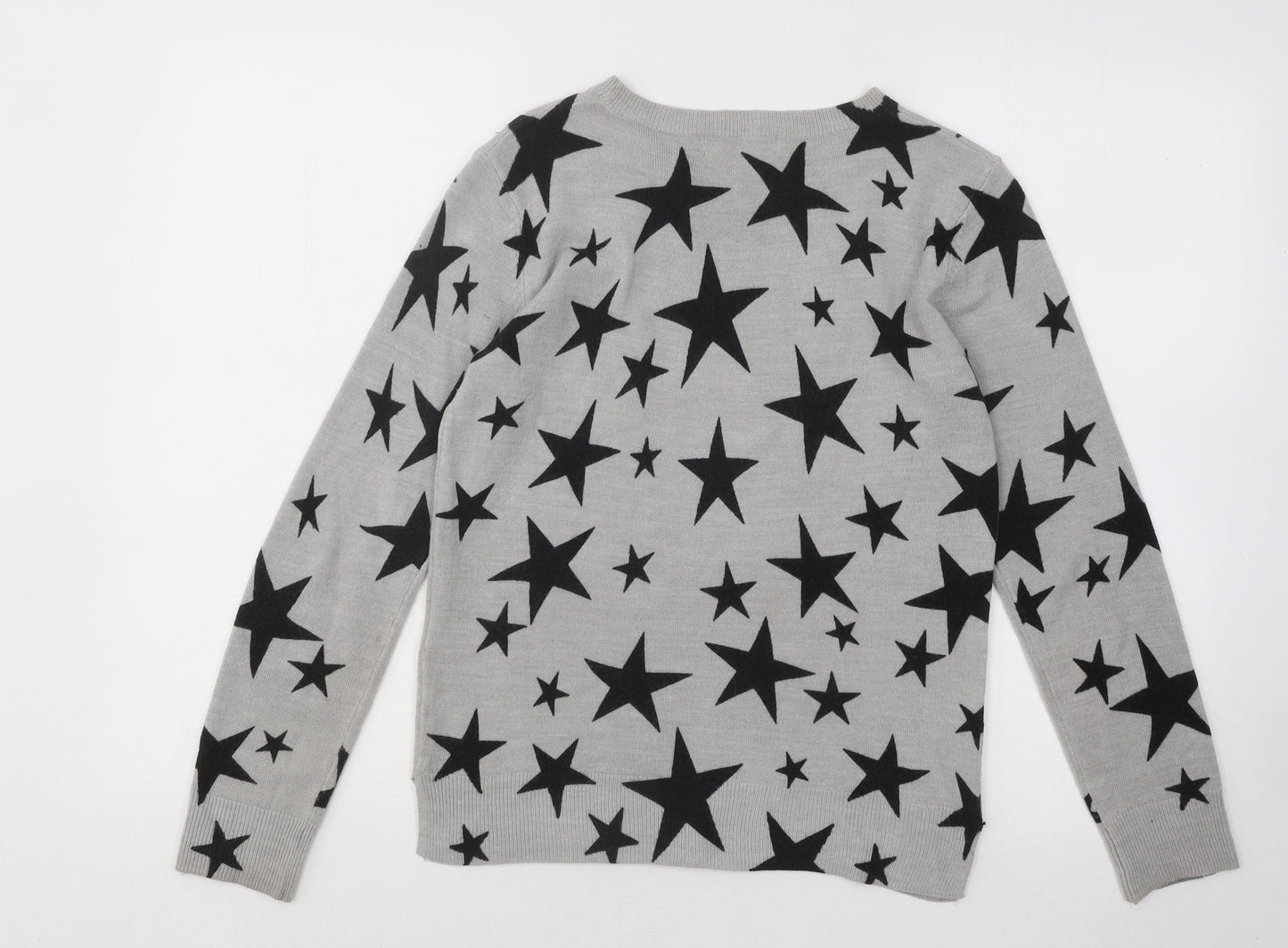 Marks and Spencer Womens Grey Round Neck Geometric Acrylic Pullover Jumper Size 8