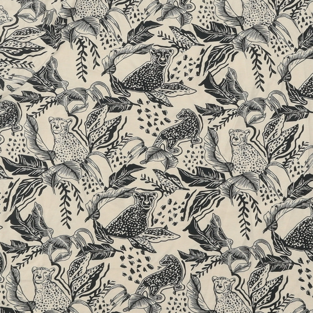 TU Womens Beige Geometric Cotton Basic T-Shirt Size 12 Round Neck - Jaguar Leaf Print