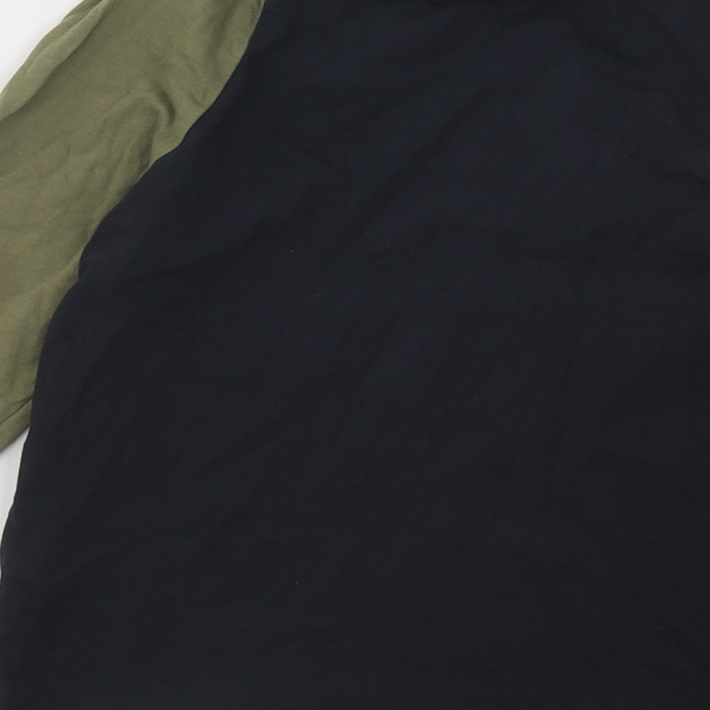 Marks and Spencer Boys Black Colourblock Cotton Basic T-Shirt Size 7-8 Years Round Neck Pullover