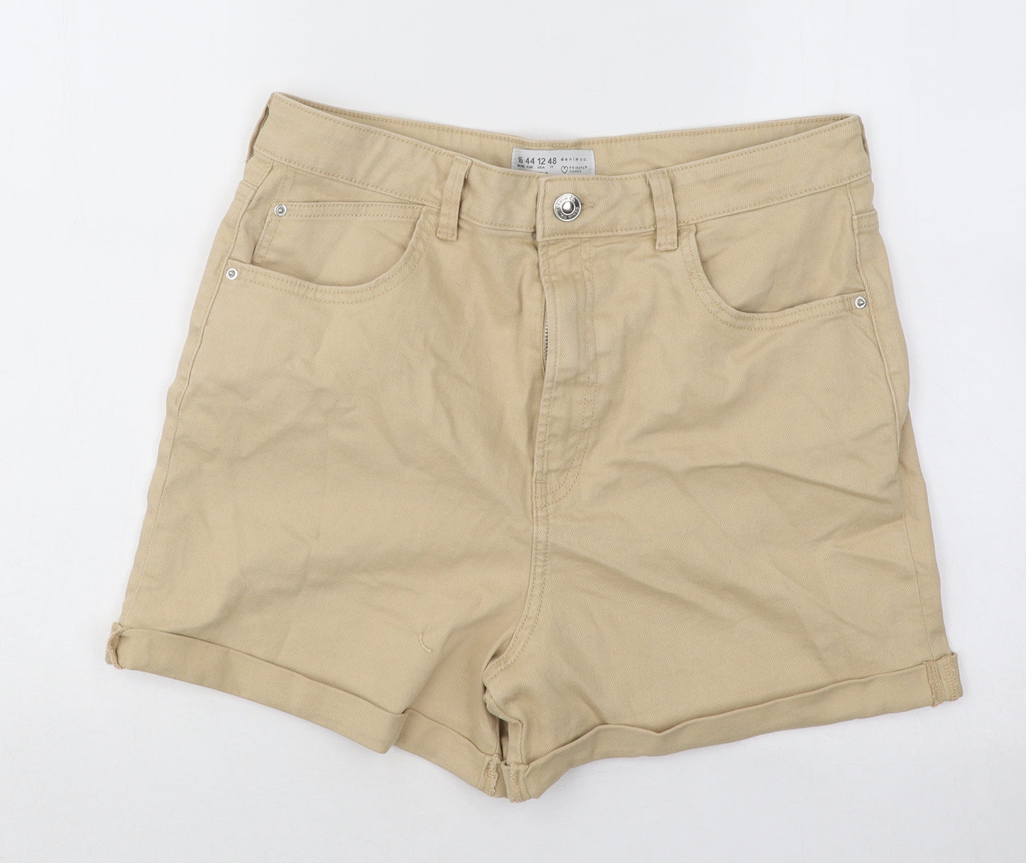 Primark Womens Beige Cotton Hot Pants Shorts Size 16 Regular Button