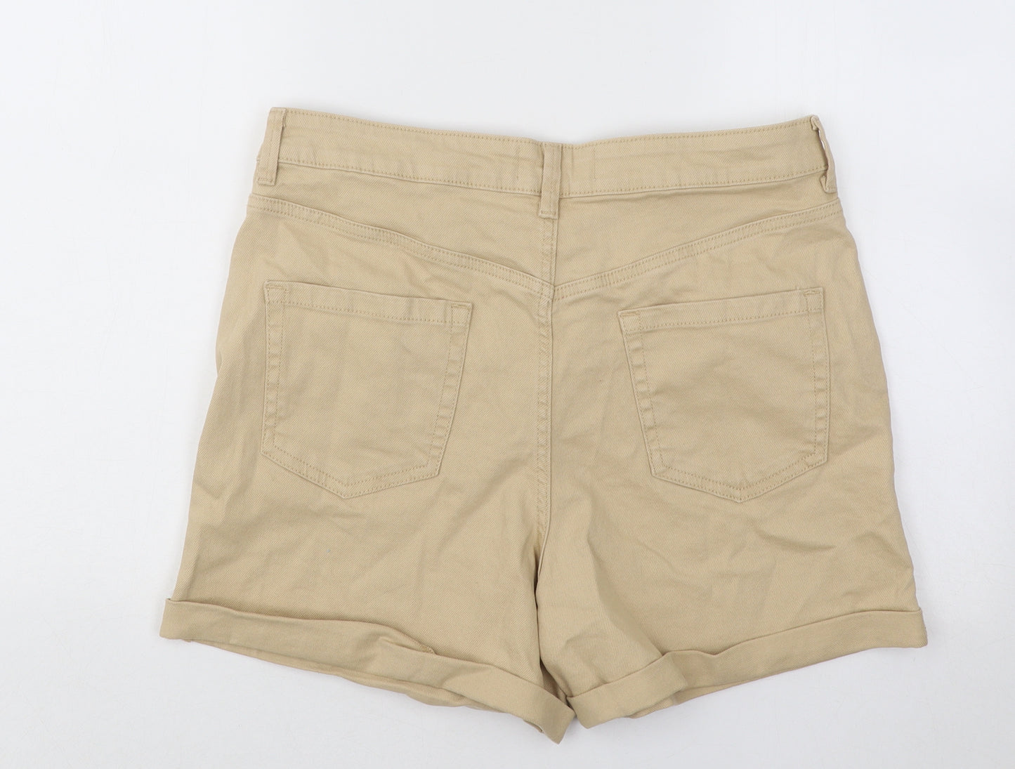 Primark Womens Beige Cotton Hot Pants Shorts Size 16 Regular Button