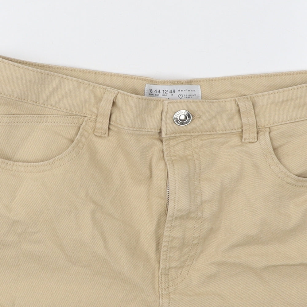 Primark Womens Beige Cotton Hot Pants Shorts Size 16 Regular Button