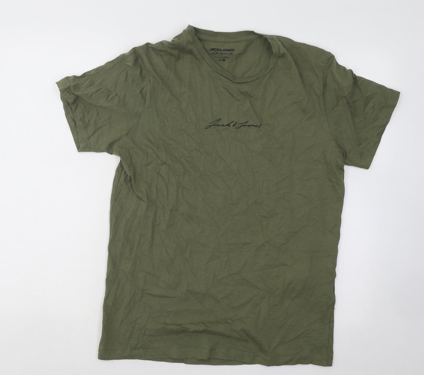 JACK & JONES Mens Green Cotton T-Shirt Size M Round Neck