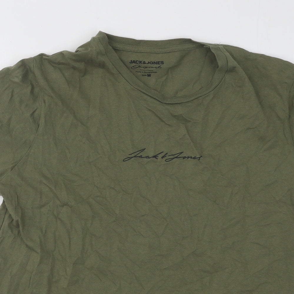 JACK & JONES Mens Green Cotton T-Shirt Size M Round Neck