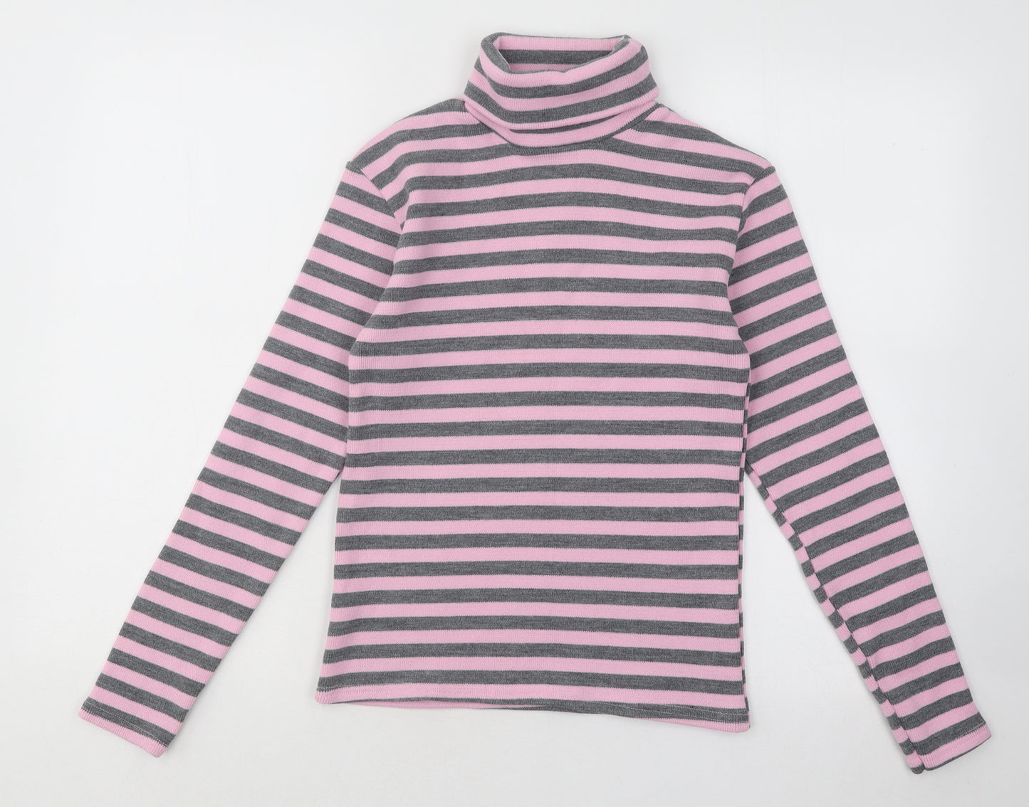 Plusport Womens Pink Roll Neck Striped Acrylic Pullover Jumper Size M