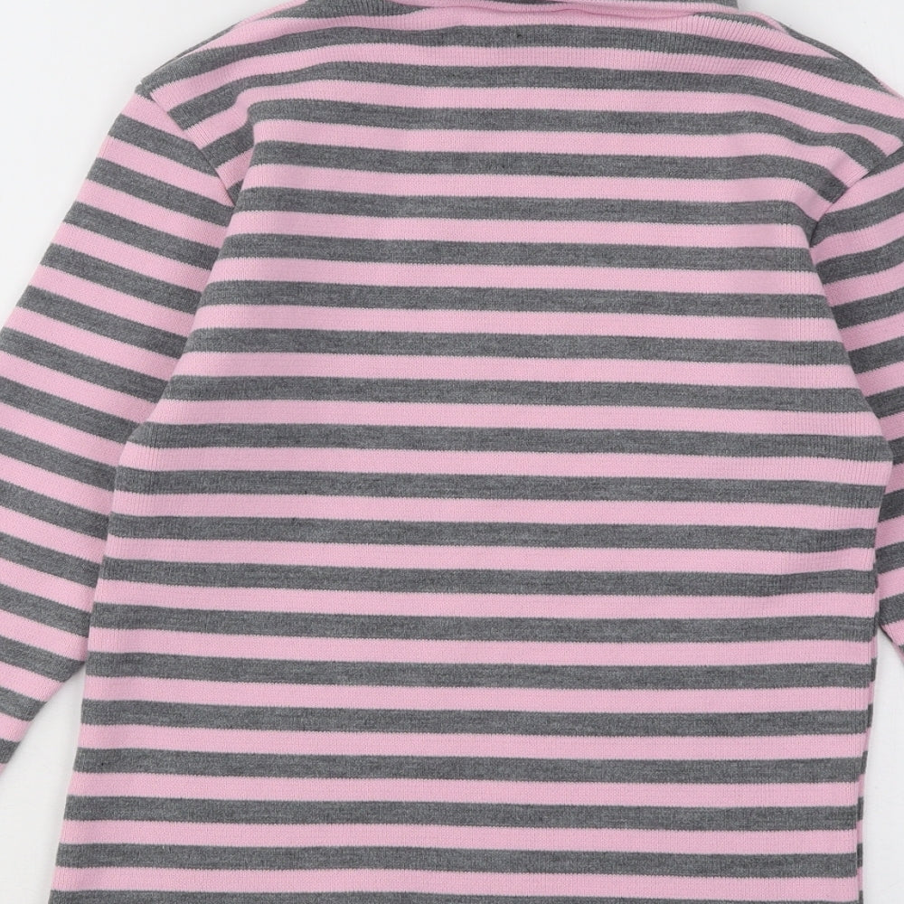 Plusport Womens Pink Roll Neck Striped Acrylic Pullover Jumper Size M