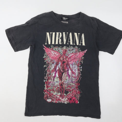 Stradivarius Womens Grey Cotton Basic T-Shirt Size XS Round Neck - Nirvana