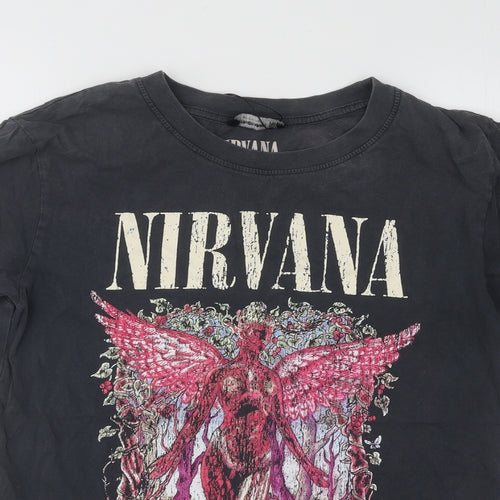 Stradivarius Womens Grey Cotton Basic T-Shirt Size XS Round Neck - Nirvana