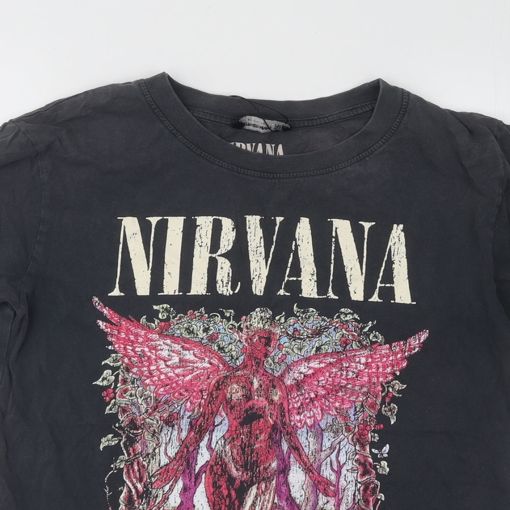 Stradivarius Womens Grey Cotton Basic T-Shirt Size XS Round Neck - Nirvana