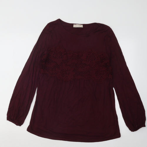 Marks and Spencer Womens Red Round Neck Geometric Modal Pullover Jumper Size 12 - Lace Detail