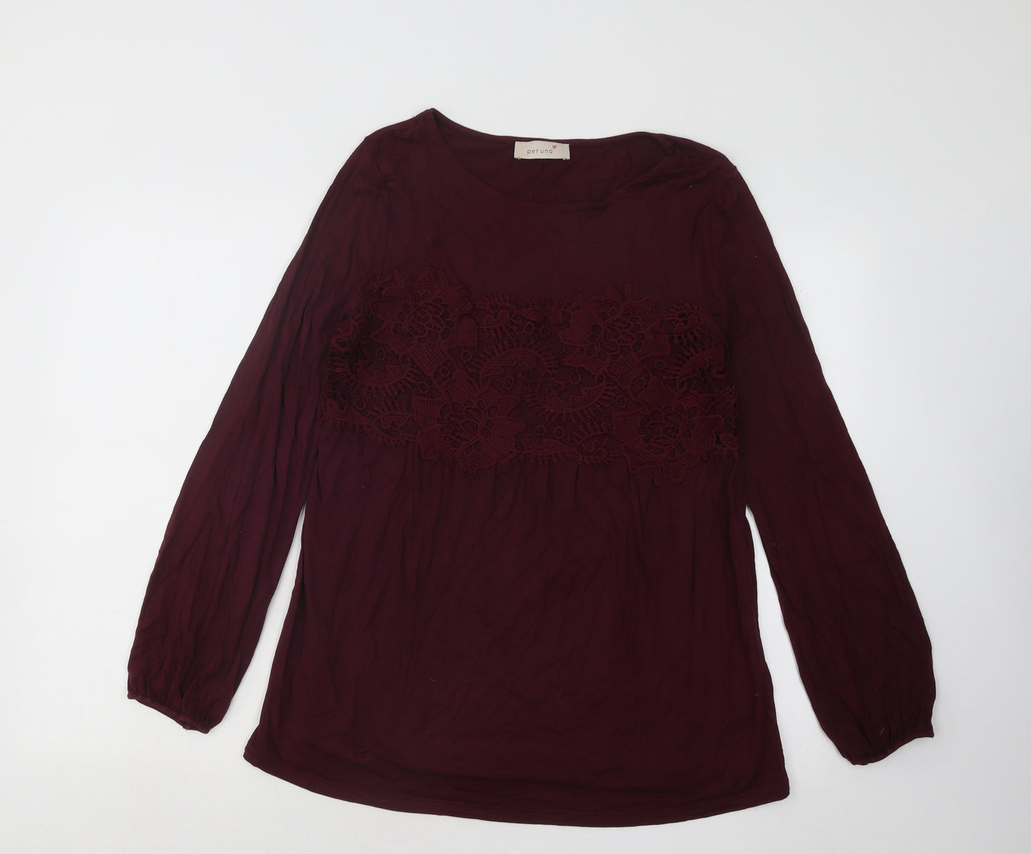 Marks and Spencer Womens Red Round Neck Geometric Modal Pullover Jumper Size 12 - Lace Detail