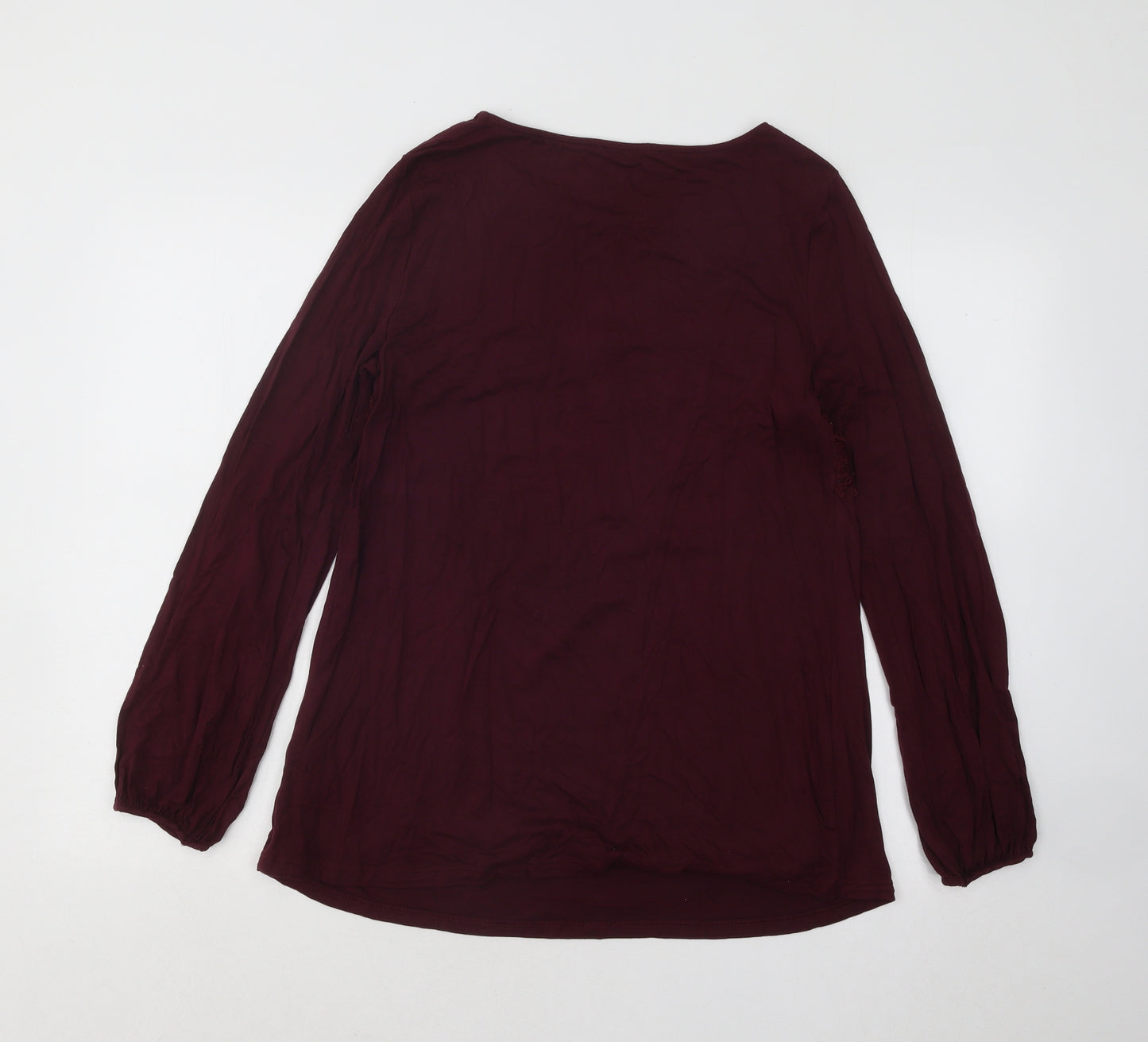 Marks and Spencer Womens Red Round Neck Geometric Modal Pullover Jumper Size 12 - Lace Detail