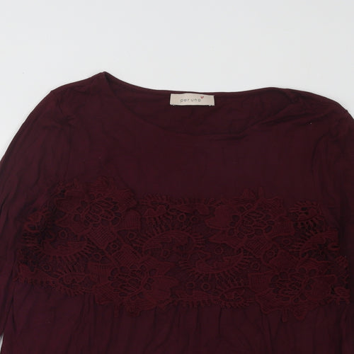 Marks and Spencer Womens Red Round Neck Geometric Modal Pullover Jumper Size 12 - Lace Detail