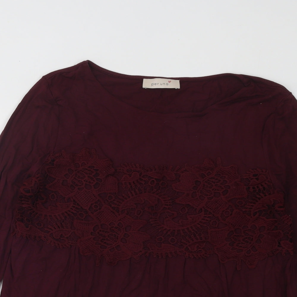 Marks and Spencer Womens Red Round Neck Geometric Modal Pullover Jumper Size 12 - Lace Detail
