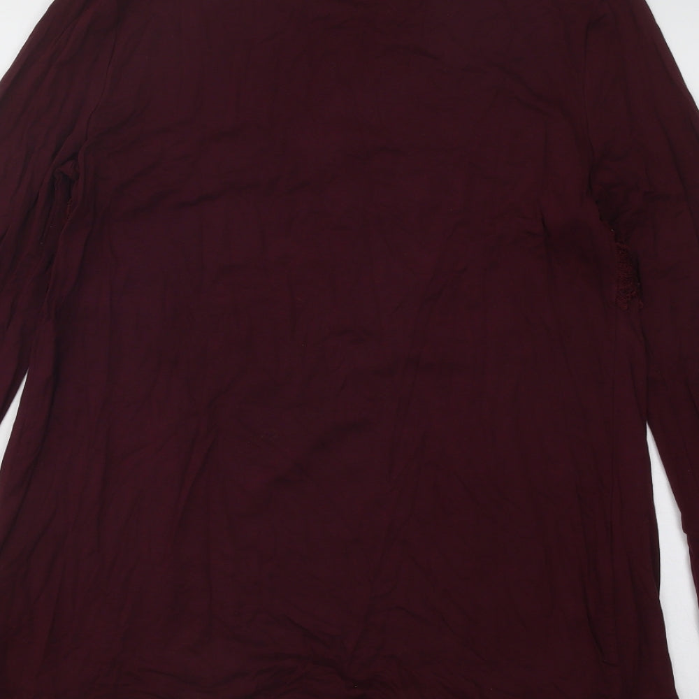 Marks and Spencer Womens Red Round Neck Geometric Modal Pullover Jumper Size 12 - Lace Detail