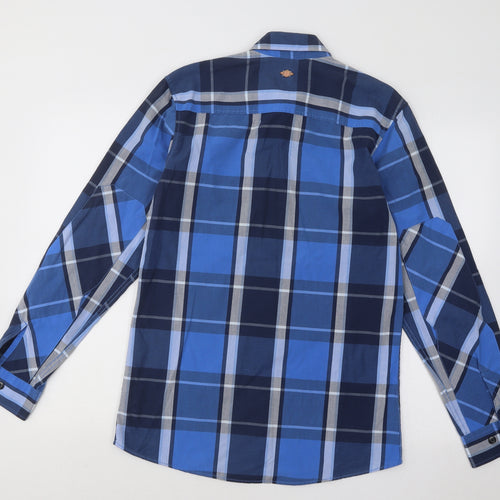 JACK & JONES Mens Blue Plaid Cotton Button-Up Size S Collared Button