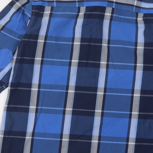 JACK & JONES Mens Blue Plaid Cotton Button-Up Size S Collared Button