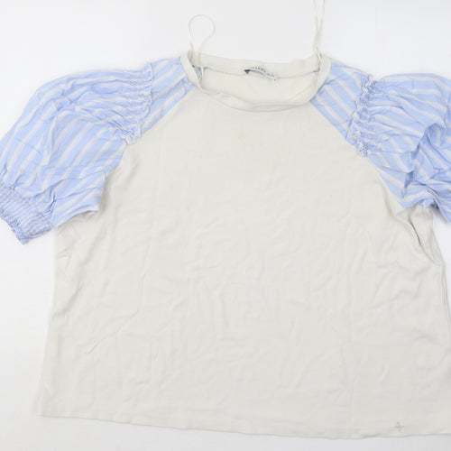 Gallery Womens White Cotton Basic T-Shirt Size XL Round Neck - Puff Sleeves