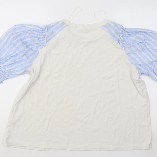 Gallery Womens White Cotton Basic T-Shirt Size XL Round Neck - Puff Sleeves