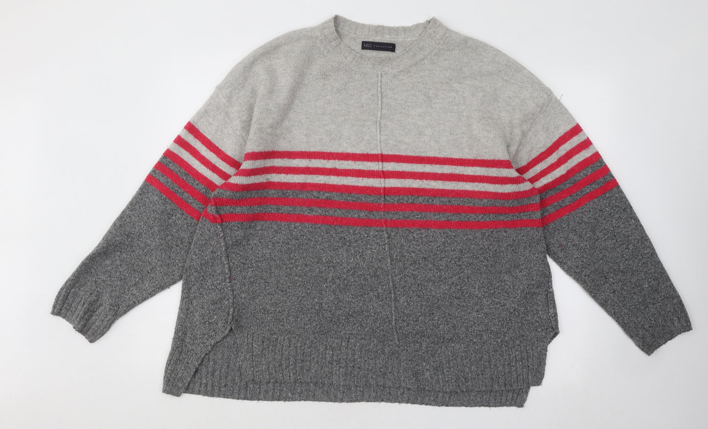Marks and Spencer Womens Multicoloured Round Neck Striped Acrylic Pullover Jumper Size XL
