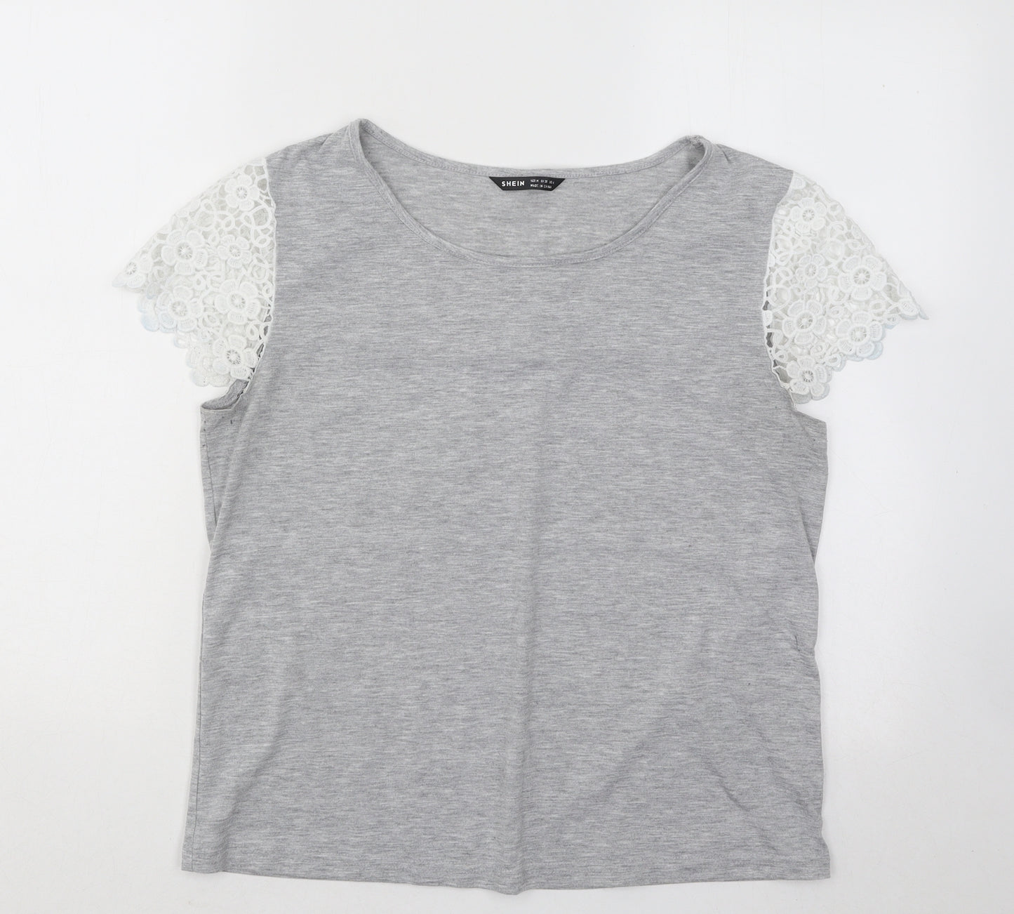 SheIn Womens Grey Cotton Basic T-Shirt Size M Round Neck
