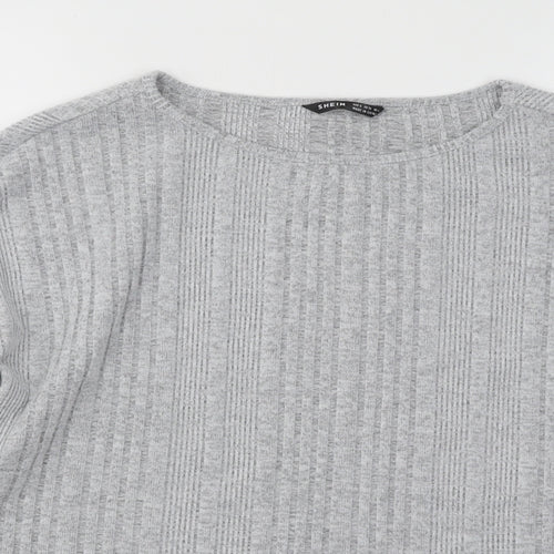 SheIn Womens Grey Round Neck Polyester Pullover Jumper Size S